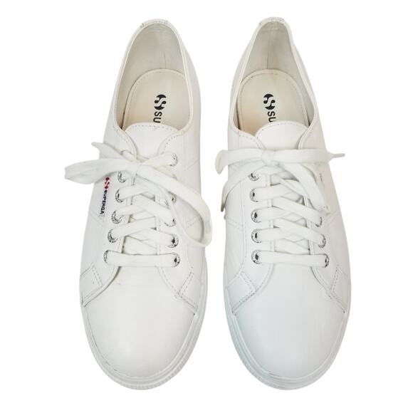 Superga Women's White Leather Platform Lace Up Sneakers Size 41.5 US 10 - Picture 2 of 10